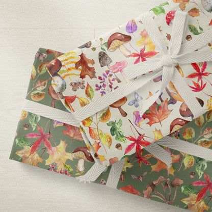 Watercolor Mushrooms Tea Towel - cream - cotton-linen kitchen towel