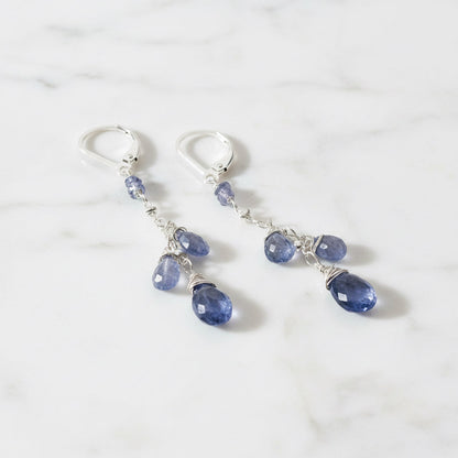 Iolite Gemstone Earrings, Cascade Chain Earrings