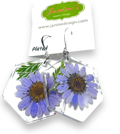 Pressed Flower Earrings/Real Flower Earrings/Resin Flower-Uni-T Janine Design