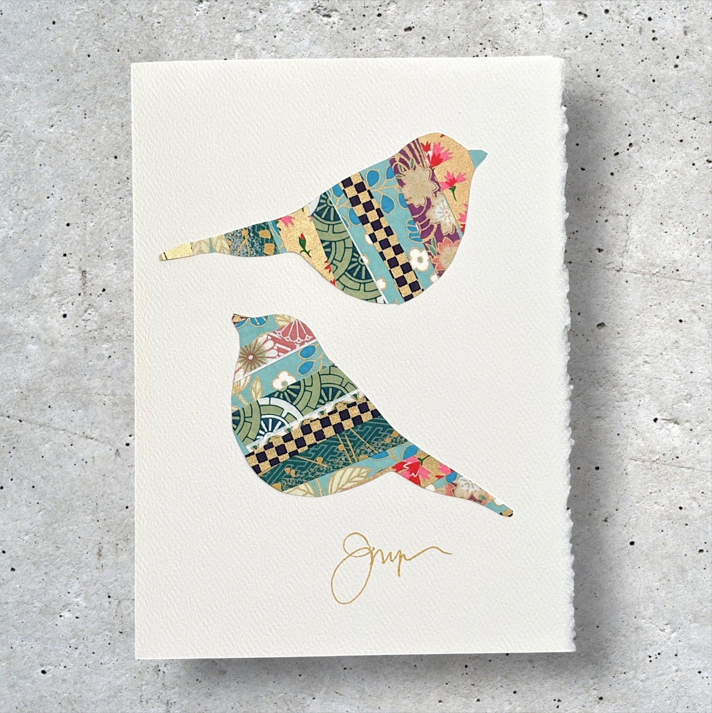Pair of Chickadees Handmade Collage Greeting Card