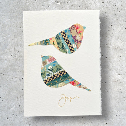 Pair of Chickadees Handmade Collage Greeting Card