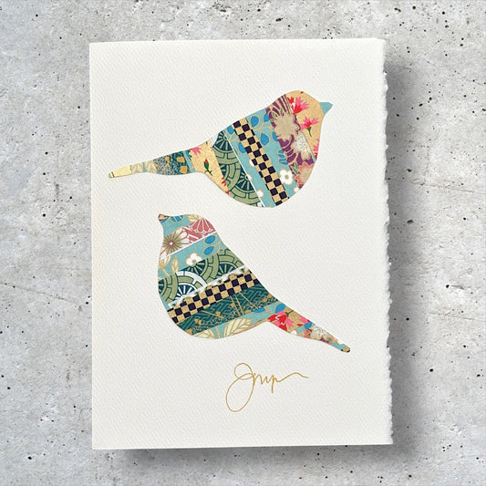 Pair of Chickadees Handmade Collage Greeting Card