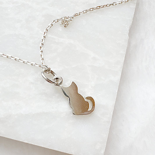 Tiny Cute Silver Kitty Necklace***