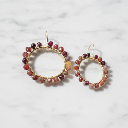Tourmaline gemstone hoop earrings with gold accents