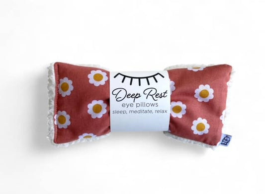 Deep Rest Eye Pillow - Relaxation & Sleep Aid in daisy print with soft fleece edges, ideal for stress relief and meditation routines.