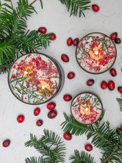 Gather Here Cranberry Pine Soy Tin Candle Rose Petal Yew