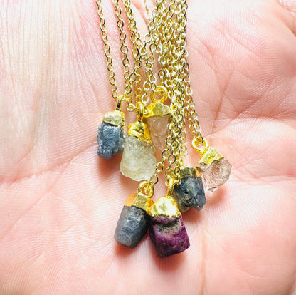 Gold chain with raw gemstone pendant jewelry