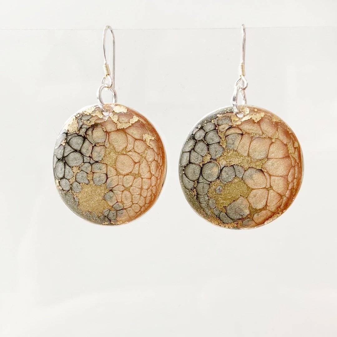 Gold and Silver Enamel Pendant Necklace & Earrings Set Sandrine Colson