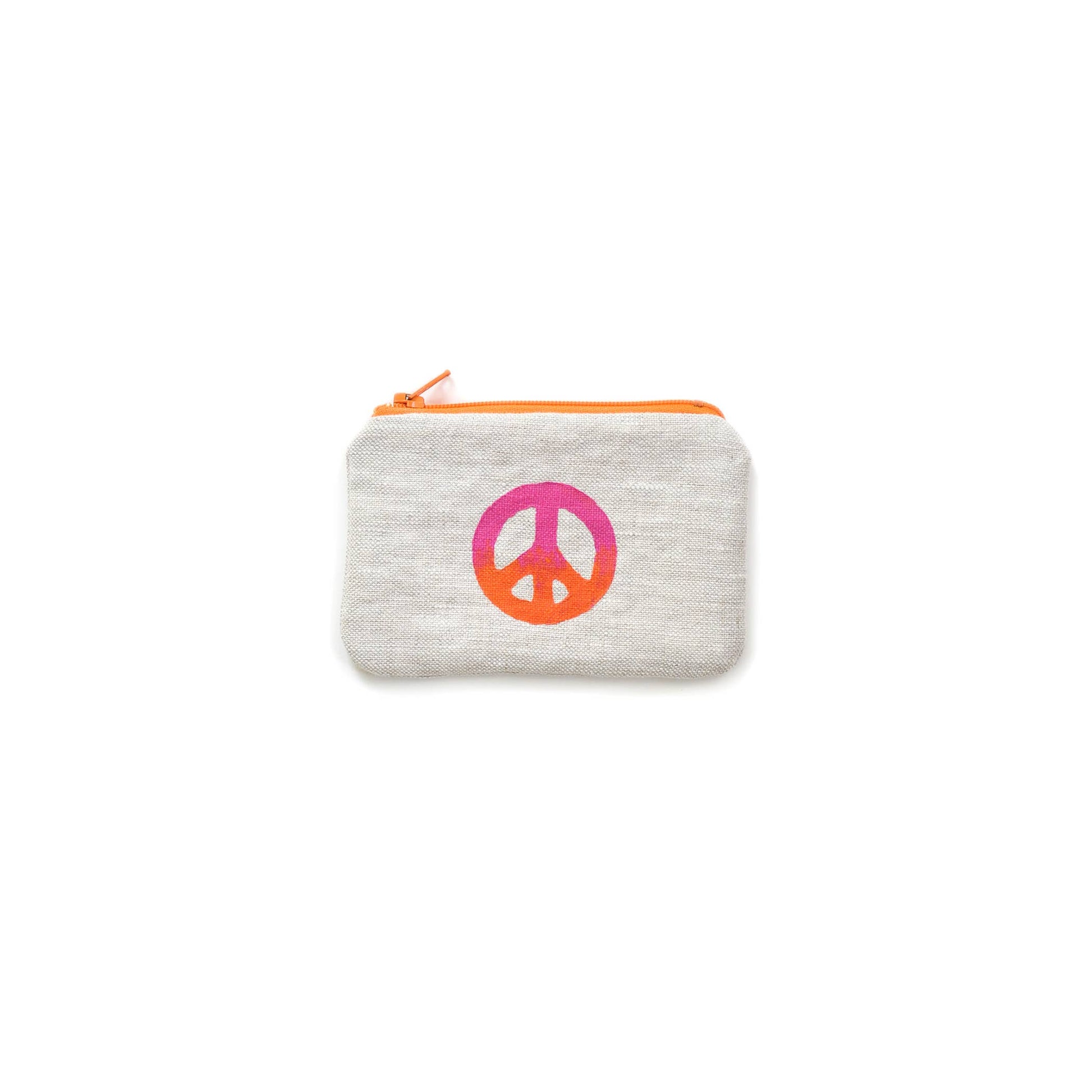 Peace Sign Blockprint Linen Coin Purse Gray Green Goods