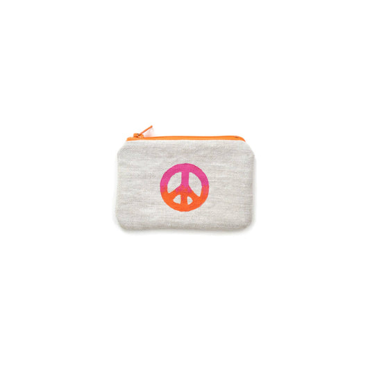 Peace Sign Blockprint Linen Coin Purse Gray Green Goods