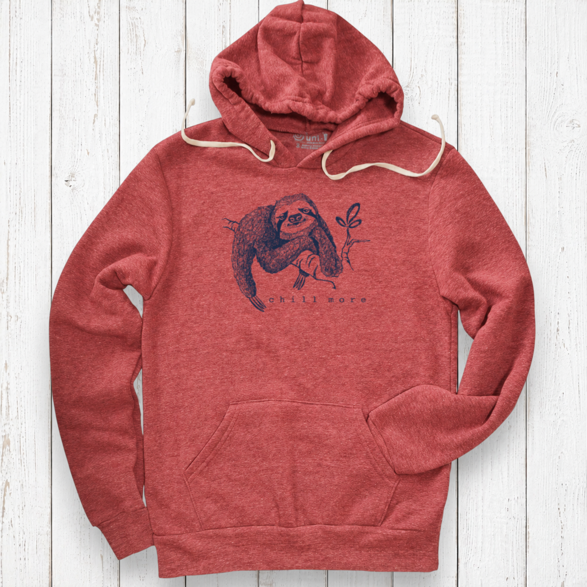 Brick-red heather hoodie flat lay.png