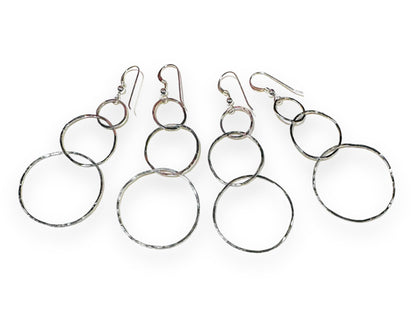 Gold and silver hammered hoop link earrings, dangle style