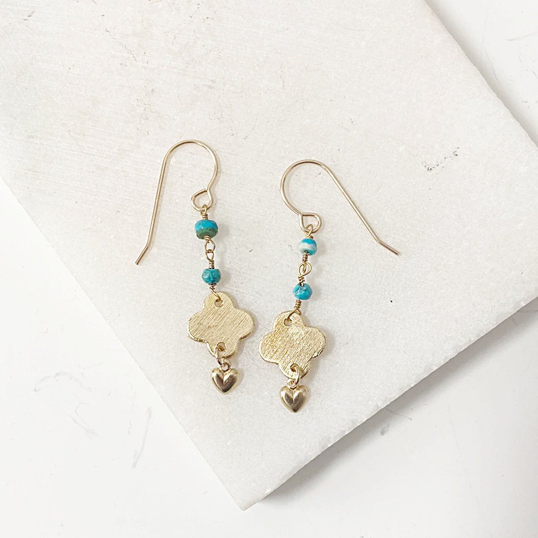 Turquoise with Quatrefoil and Heart Chain Earrings Janine Gerade