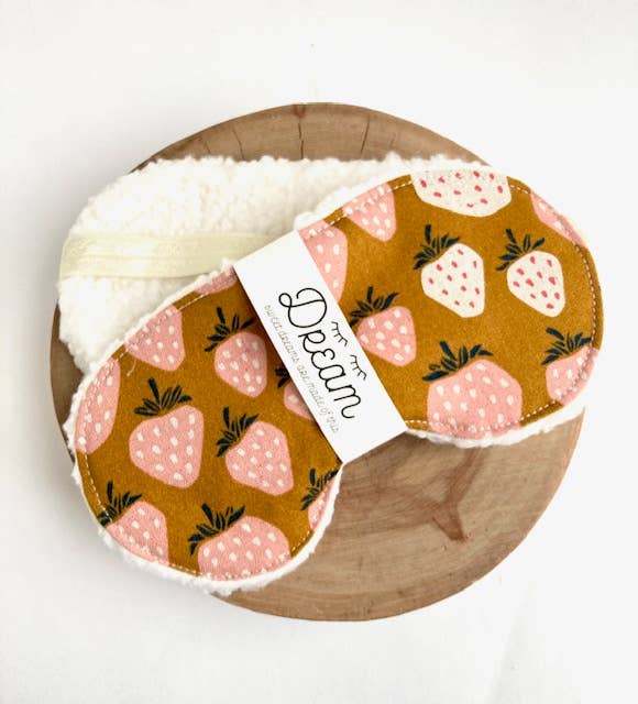 Vintage strawberry sleep mask with soft plush lining