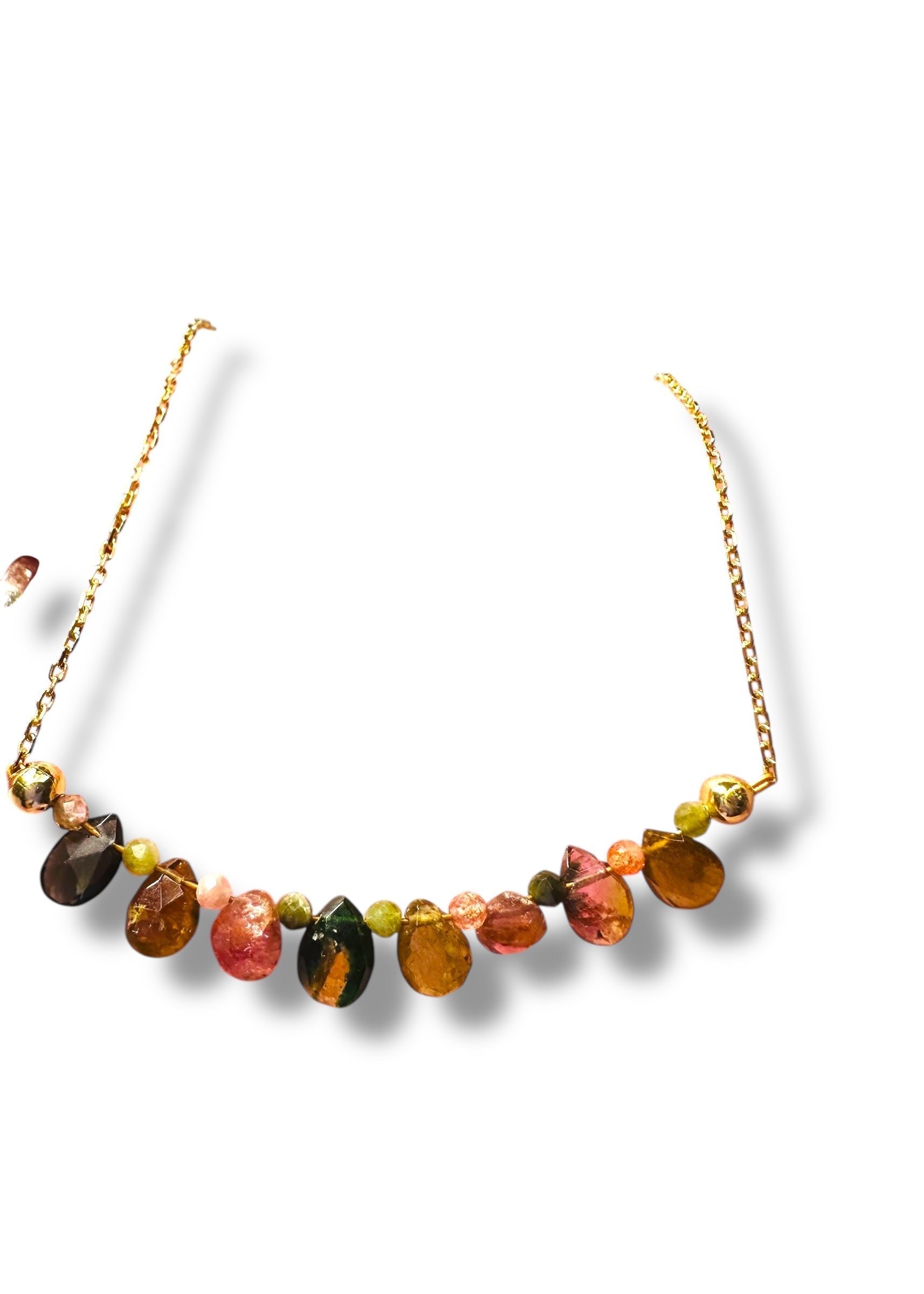 Tourmaline Teardrop Necklace with multicolor gemstones