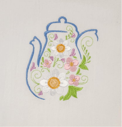 Spring Flower Teapot Embroidered Towel