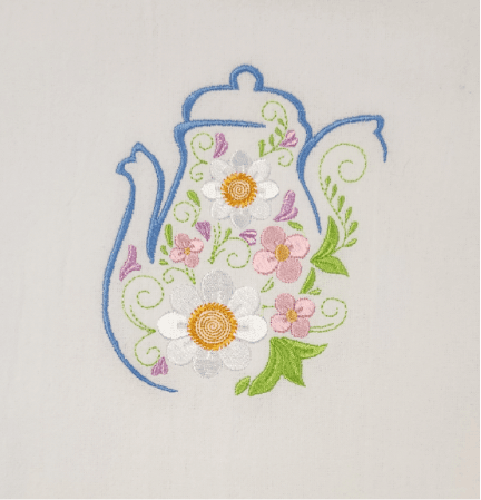 Spring Flower Teapot Embroidered Towel