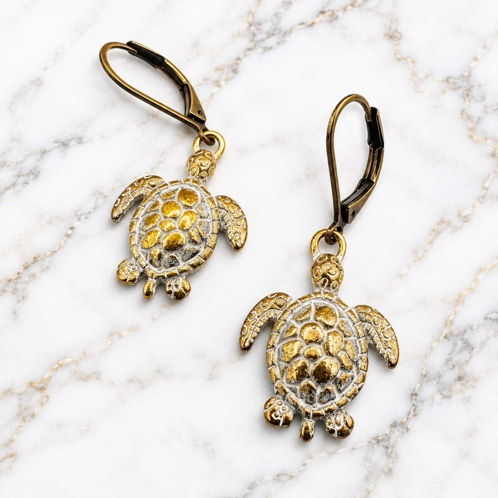 Whitewashed Turtle Earrings