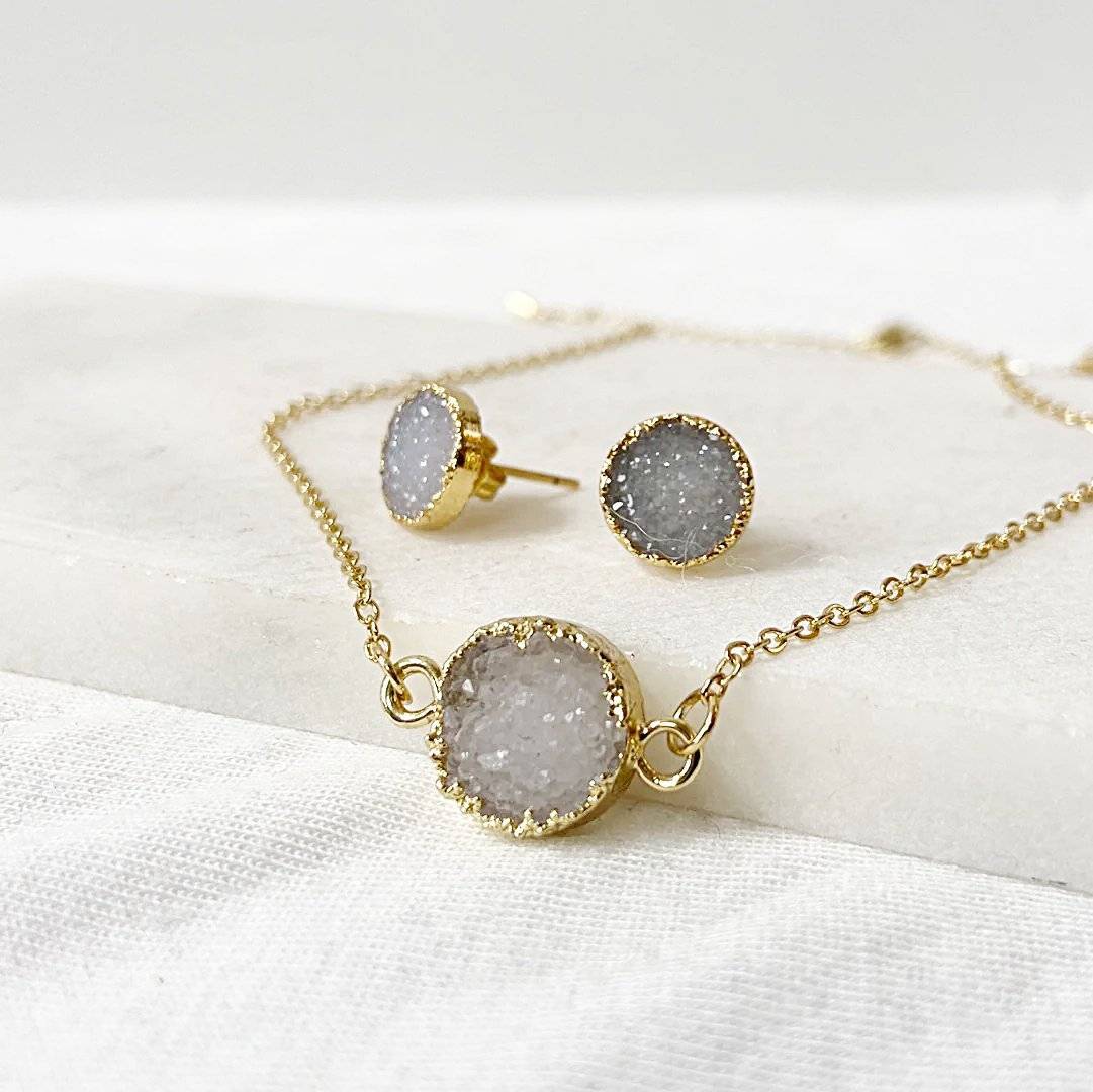 Agate Druzy Studs Earrings & Necklace Set Lisa Trachtman