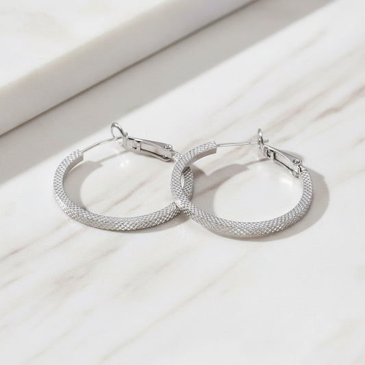 Silver textured hoop earrings for gifts