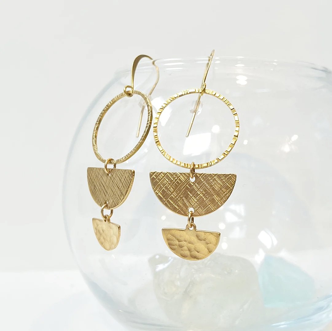 Circle &amp; Half Moon Earrings // Brass Geometric Earrings Uni-T 