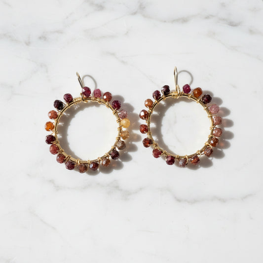Colorful tourmaline gemstone hoop earrings