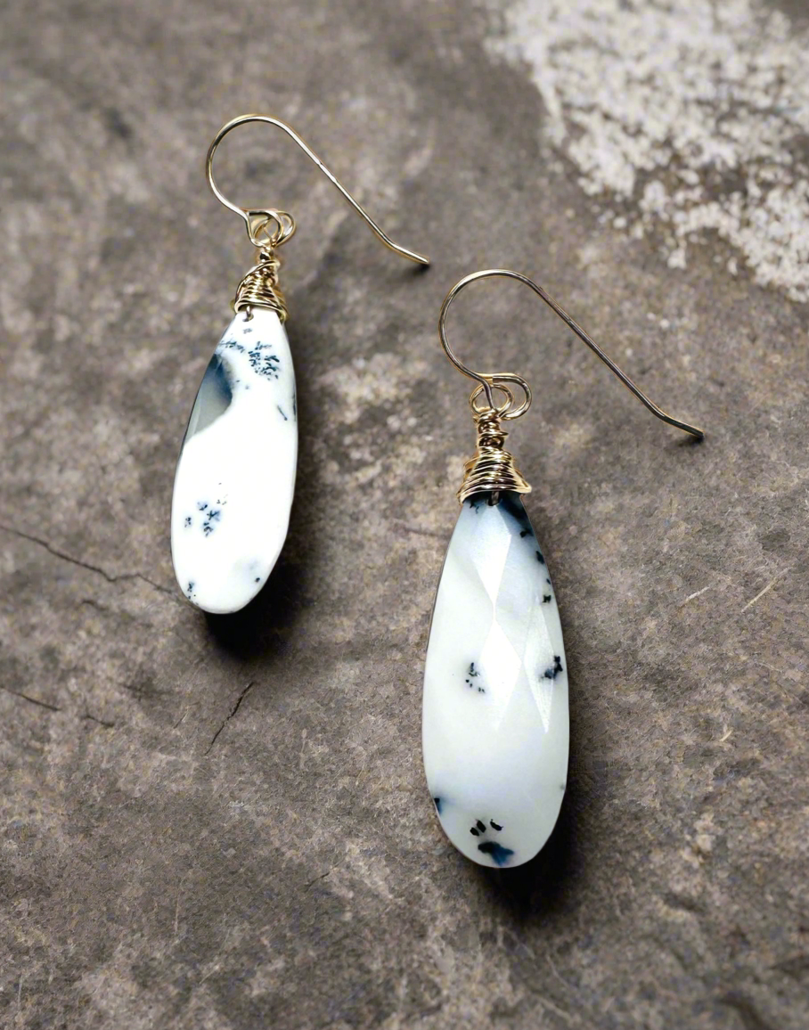 Dendritic Opal Teardrop Earrings*