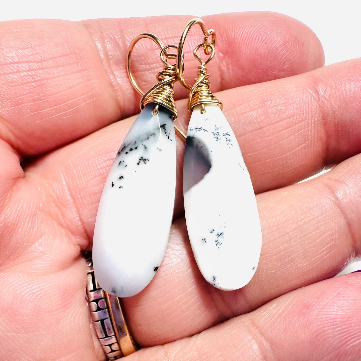 Dendritic Opal Teardrop Earrings*