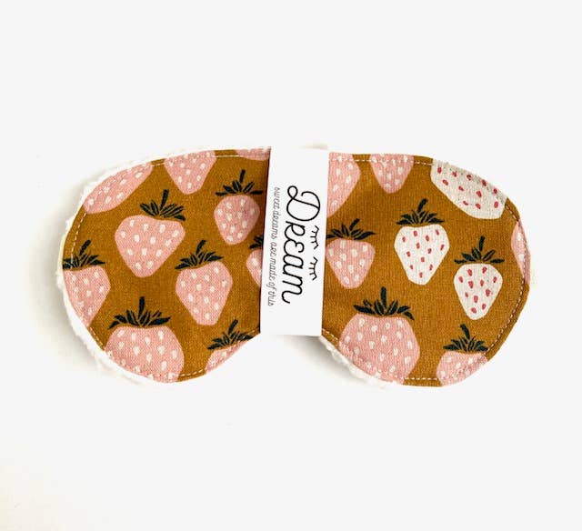 Strawberry patterned sleep mask with adjustable strap