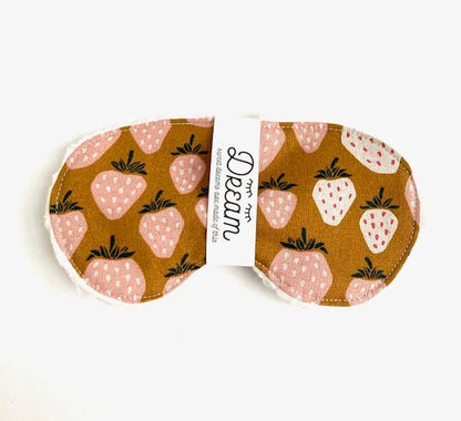 Strawberry patterned sleep mask with adjustable strap