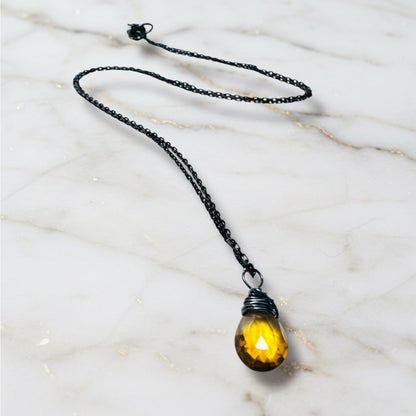 Yellow gemstone necklace close-up