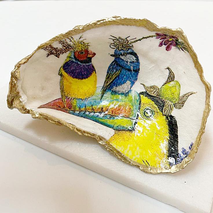 Tropical Birds Oyster Shell Ring Dish Ana Razavi