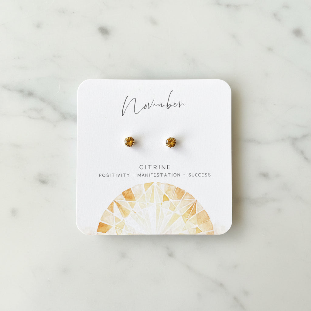 Citrine Stud Earrings, November Birthday Gemstone- November