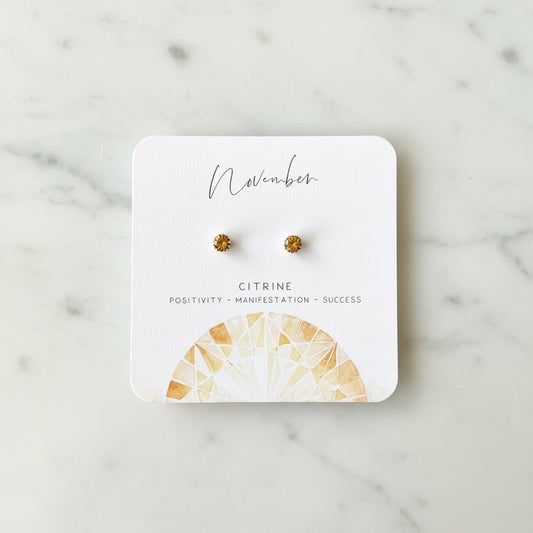 Citrine Stud Earrings, November Birthday Gemstone- November