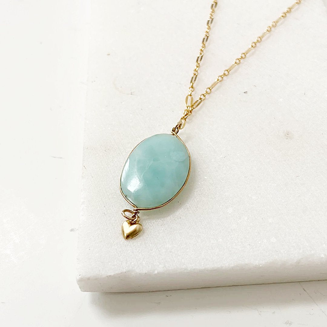 Larimar Necklace with Tiny Gold Heart-Uni-T Janine Gerade