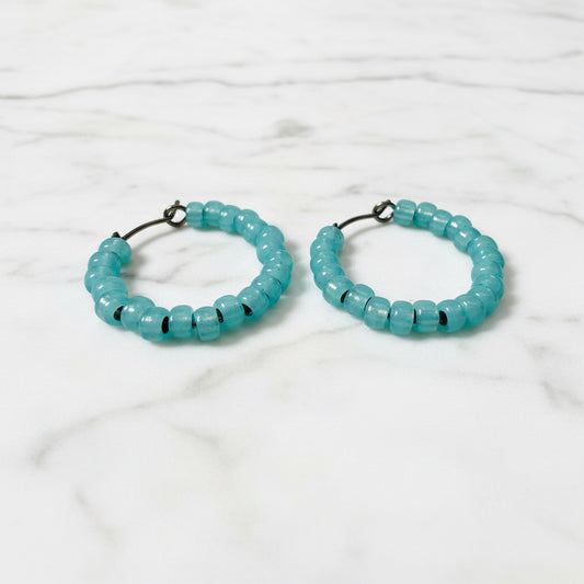 Beaded Hoop Brass Earrings
