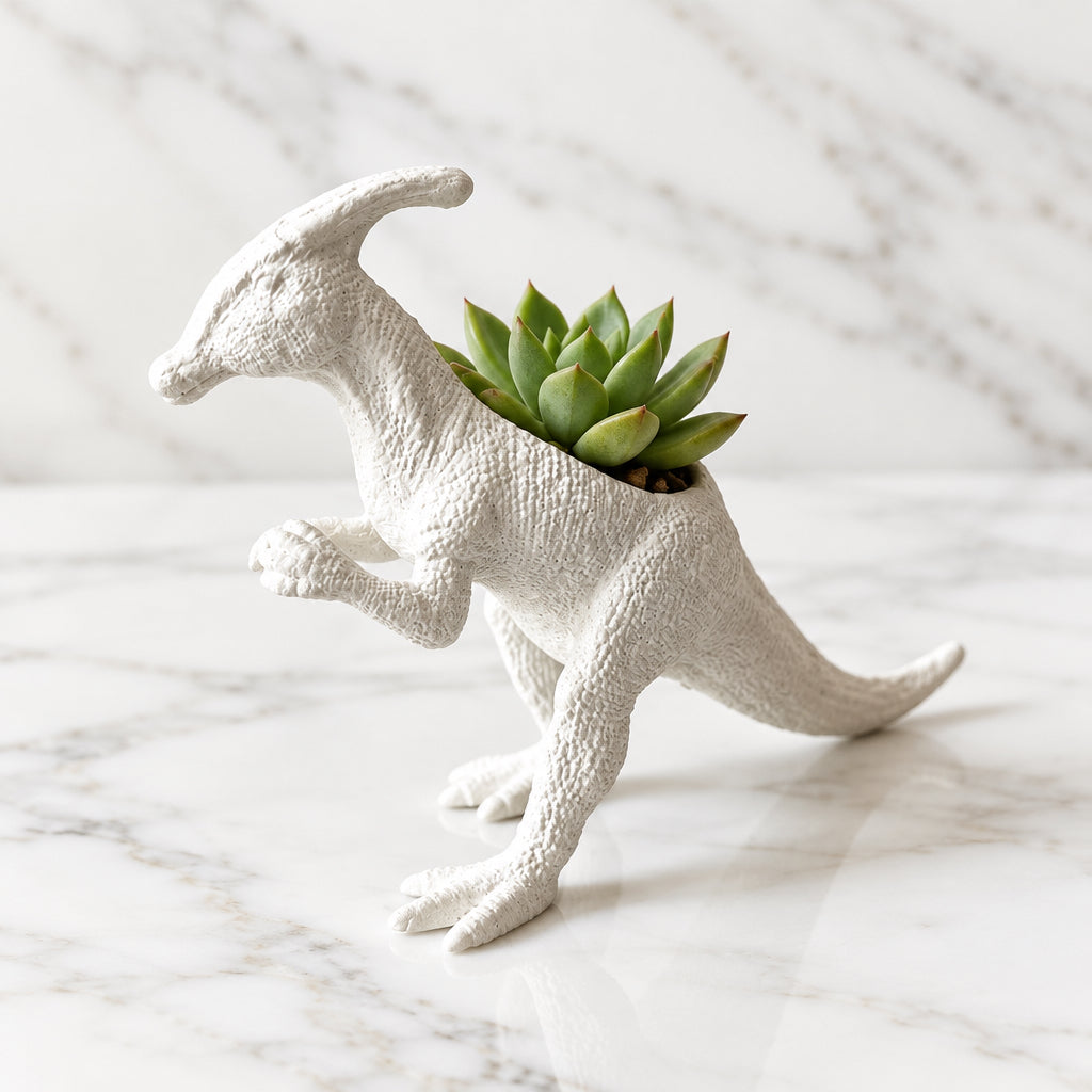 Up-cycled White Duckbill Dinosaur Planter