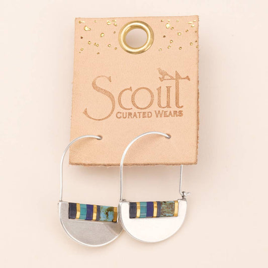 Miyuki Crescent Hoop Earrings - Cobalt/Silver displayed on Scout Curated Wears branded card, showcasing vibrant Japanese bead detailing.