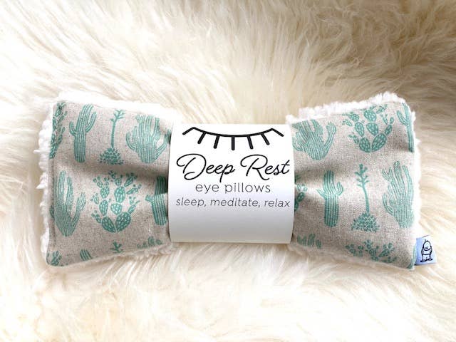 Weighted Eye Pillow for Deep Rest and Relaxation with soft cactus fabric, perfect for stress relief and self-care routines.