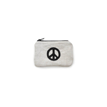 Peace Sign Blockprint Linen Coin Purse Gray Green Goods