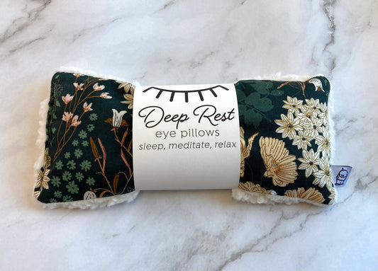 Emerald Weighted Eye Pillow for deep relaxation with floral print, ideal for acupressure, stress relief, and meditation use.