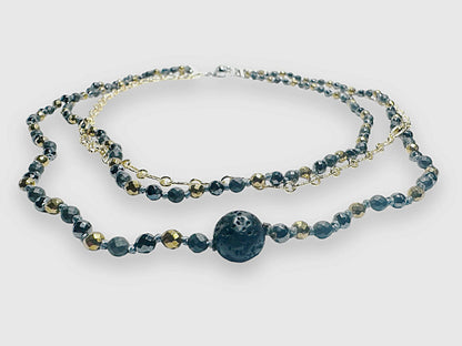Beaded Adjustable Gemstone Necklace -Hematite and Lava Rock*