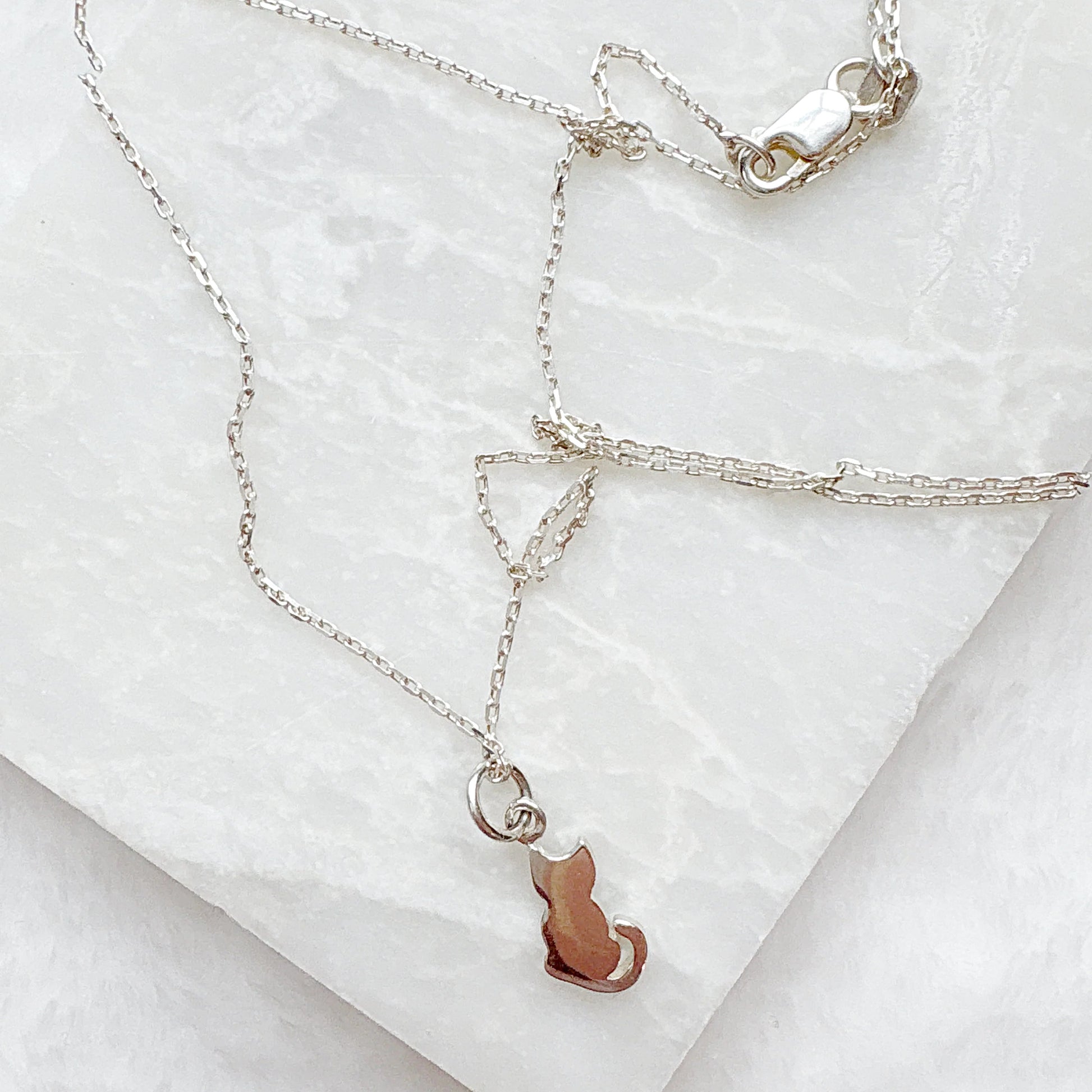 Silver cat charm necklace