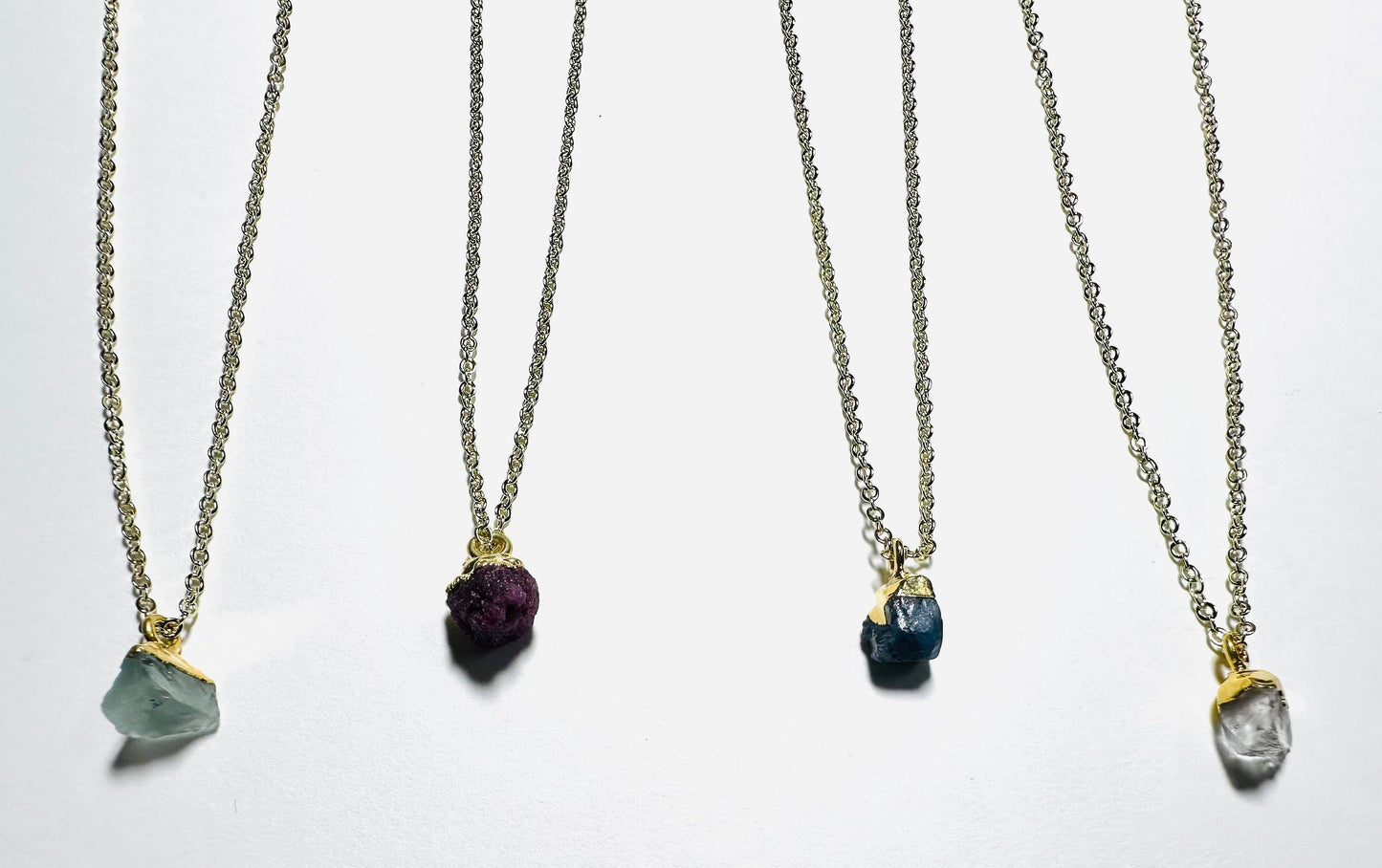 Silver chain with raw gemstone pendant jewelry