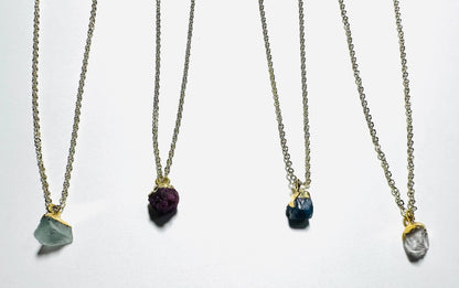 Silver chain with raw gemstone pendant jewelry