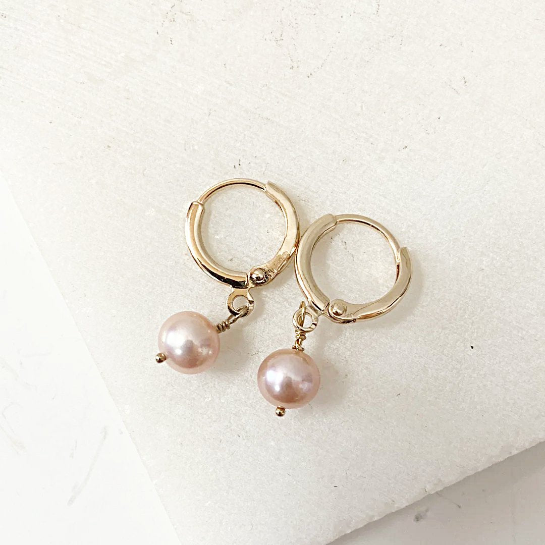 Pearl Huggie Hoops, Pearl Earrings, Hoops, Gold Hoops-Uni-T Janine Gerade