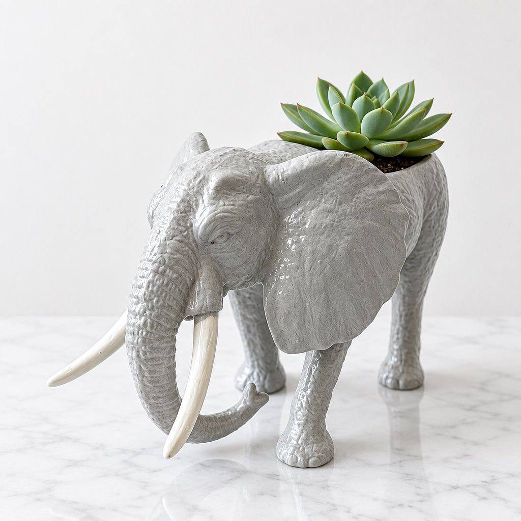 Up-cycled Light Gray Elephant Planter