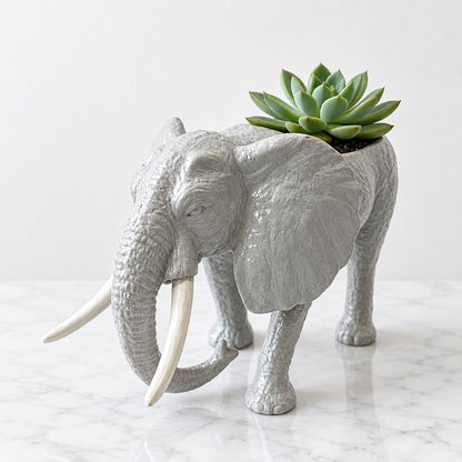Up-cycled Light Gray Elephant Planter