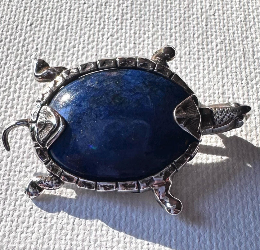 Lapis Lazuli Turtle Brooch/Sterling Pin*