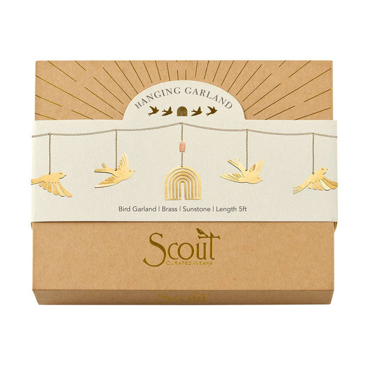 Gift-ready packaging of Brass Sunstone Garland - Handcrafted | Semi-Precious Stone, includes 5ft brass bird garland with sunstone accent.